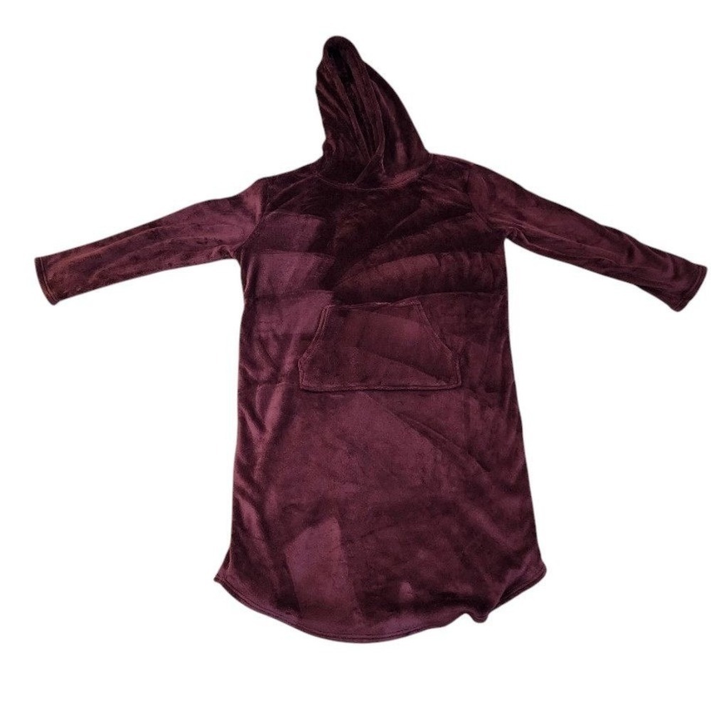 32 Degrees Plush Hooded Lounge Dress Burgundy Cozy Sleepwear Size S